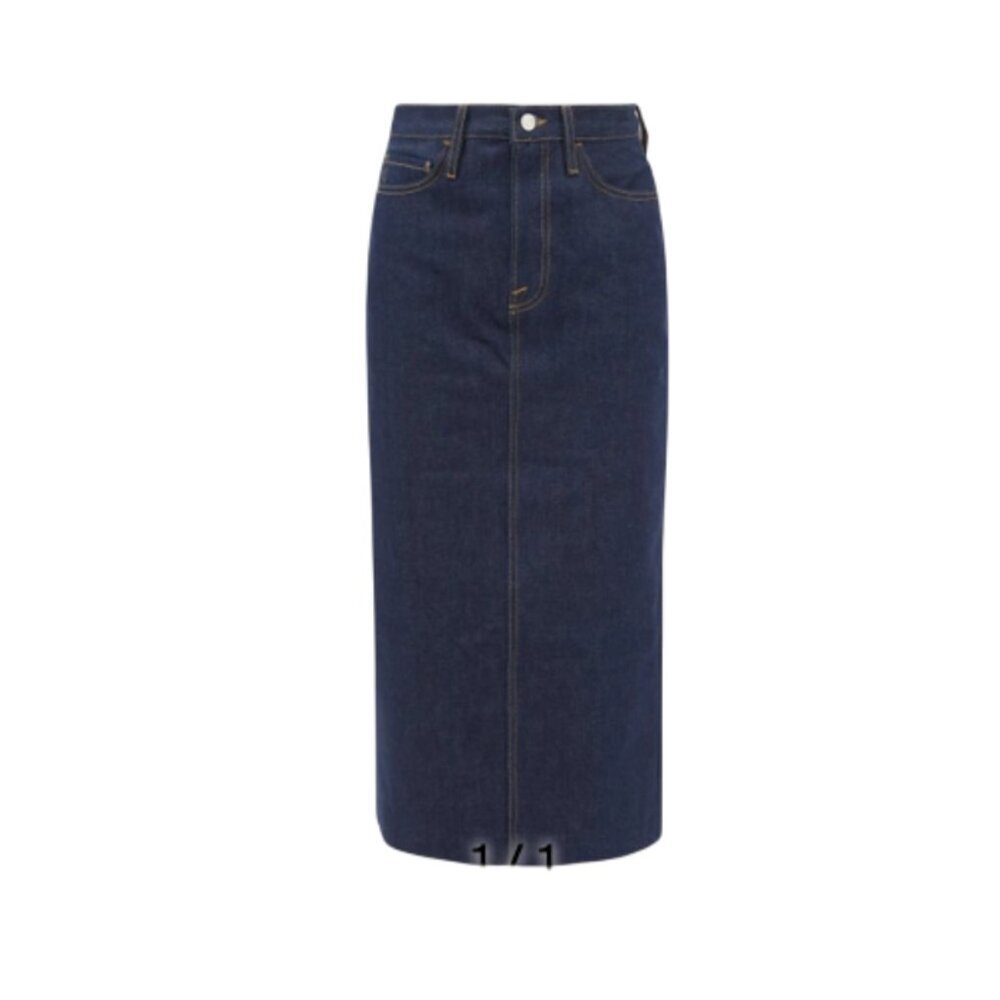 Frame Denim Pencil Midi Jean Skirt Womens 25 Dark Blue Dell Rinse High Rise